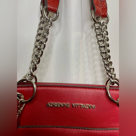Retro Adrienne Vittadini Red Purse Bag Double Silver Chain Straps Zipper Y2K - Picture 4 of 9